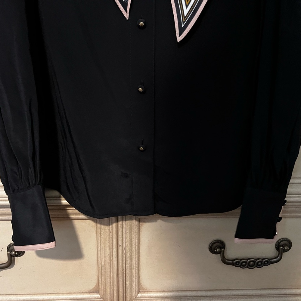 ZIMMERMANN Black and Tan Bow Printed Crepe De Chine Blouse NWT - Picture 8 of 15